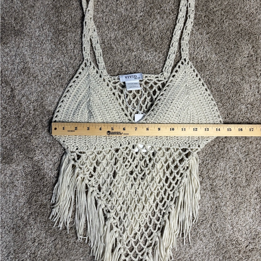 Vivid Cream Crochet Fringe Top, Boho, Western, Festival - Picture 9 of 12